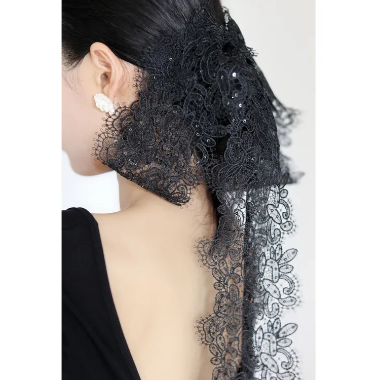 超仙法式蕾丝蝴蝶结长飘带发夹女后脑勺弹簧夹气质半扎发头饰新款