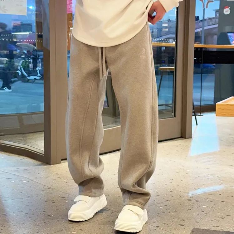 慵懒风加绒大码弯刀休闲裤男士冬季潮牌刺绣百搭防寒保暖运动卫裤