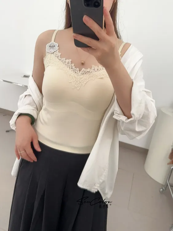 8217款新氧棉蕾丝美背 固定杯吊带背心