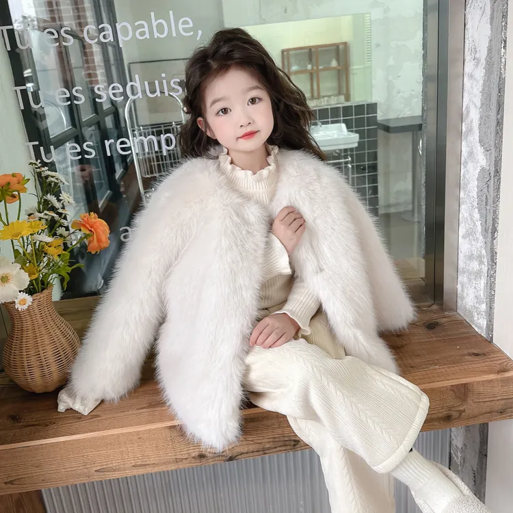 女童加绒加厚毛毛棉服冬装儿童仿皮草毛茸茸外套2025新款洋气童装