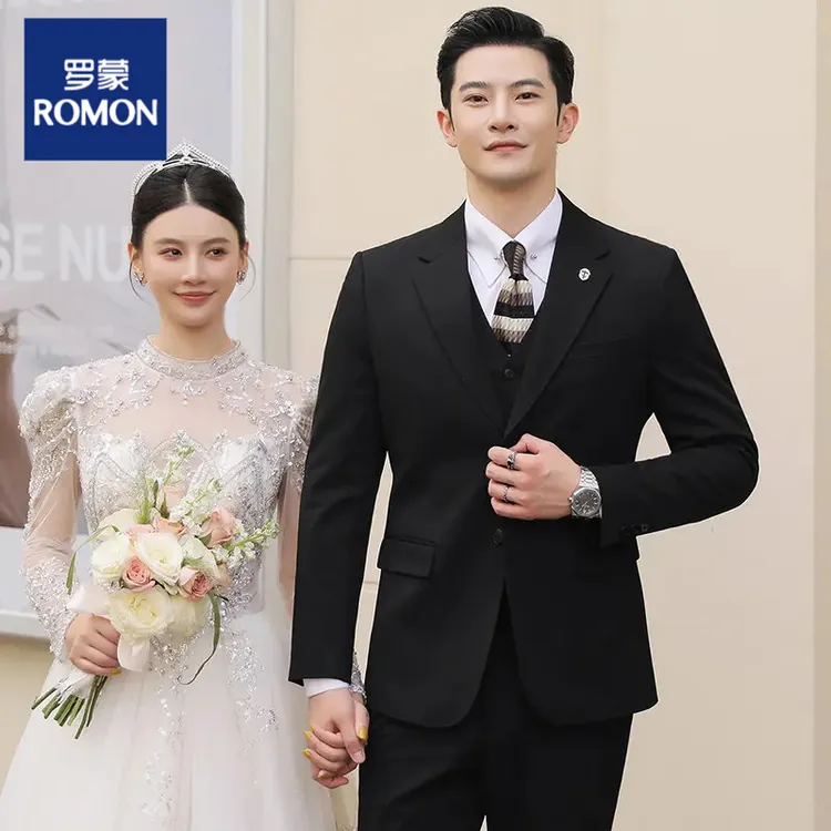 Romon/罗蒙西装套装男士修身商务休闲正装英伦订婚结婚高级礼服