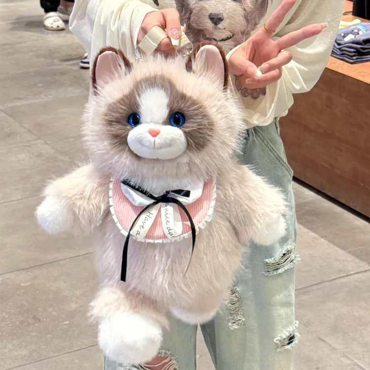 原创会跑步的猫咪玩偶背包仿真布偶猫公仔双肩包毛绒玩具生日礼物