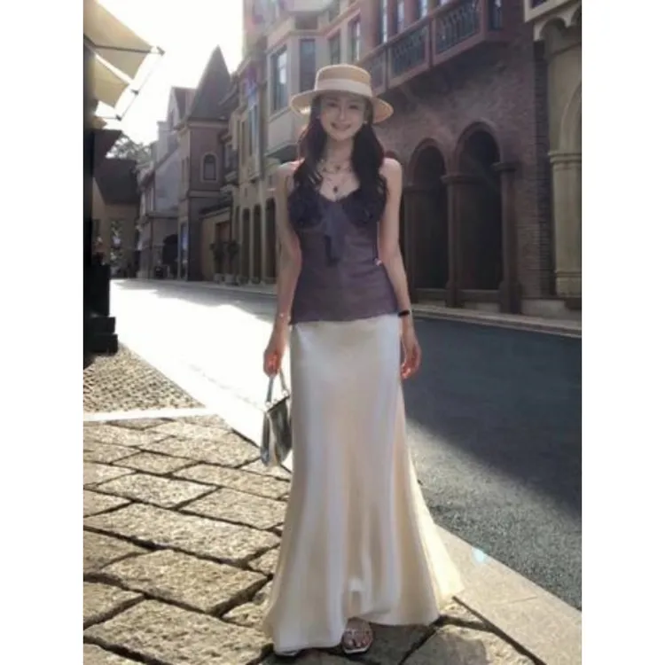 MARIE.COCO法式轻熟风优雅知性紫色吊带上衣轻奢鱼尾半身裙两件套