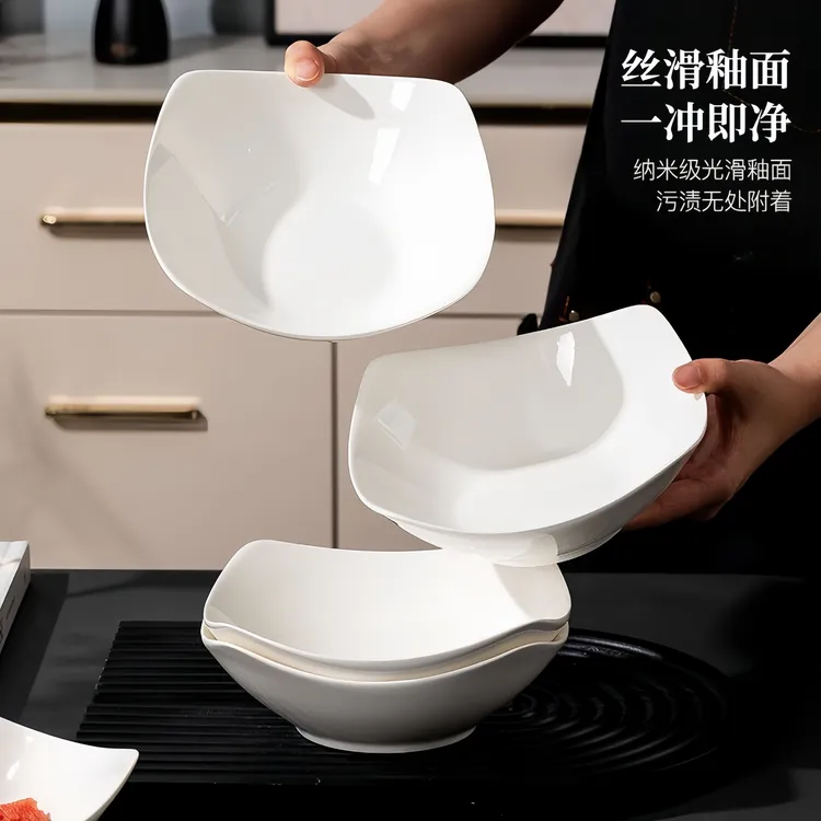 纯白创意家用盘碟高品质网红四角碗四角翘盘陶瓷餐具爆款简约陶瓷