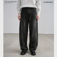 NYHSUGOO/南乙秋季手工扎花微弯刀牛仔裤棉质无弹3777男士长裤