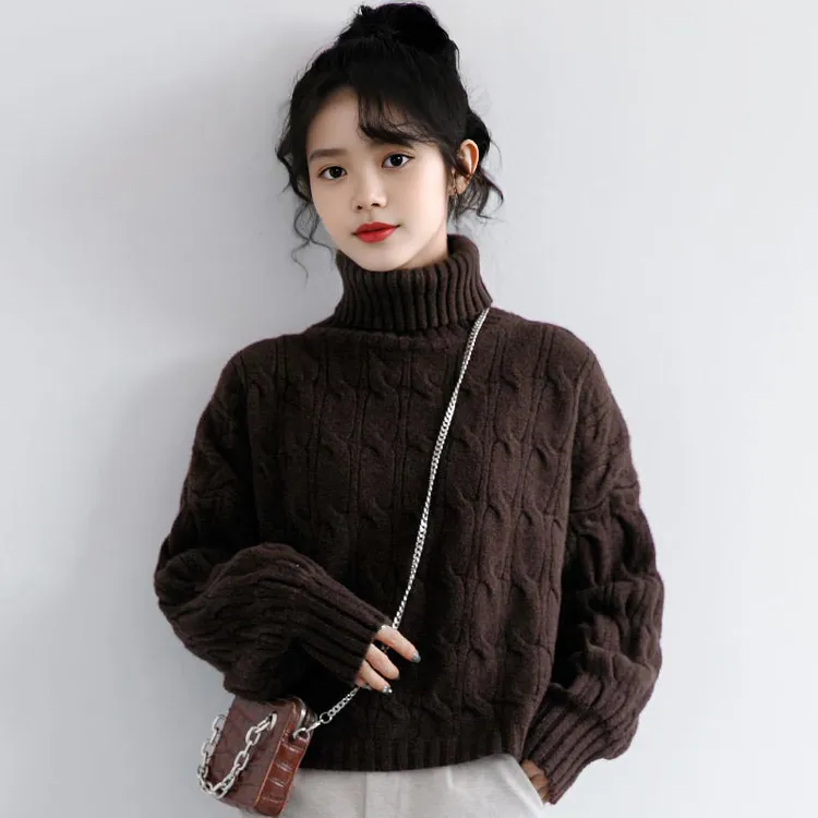 韩版气质纯色针织衫高领上衣女2025年春季新款短款打底衫时尚毛衣