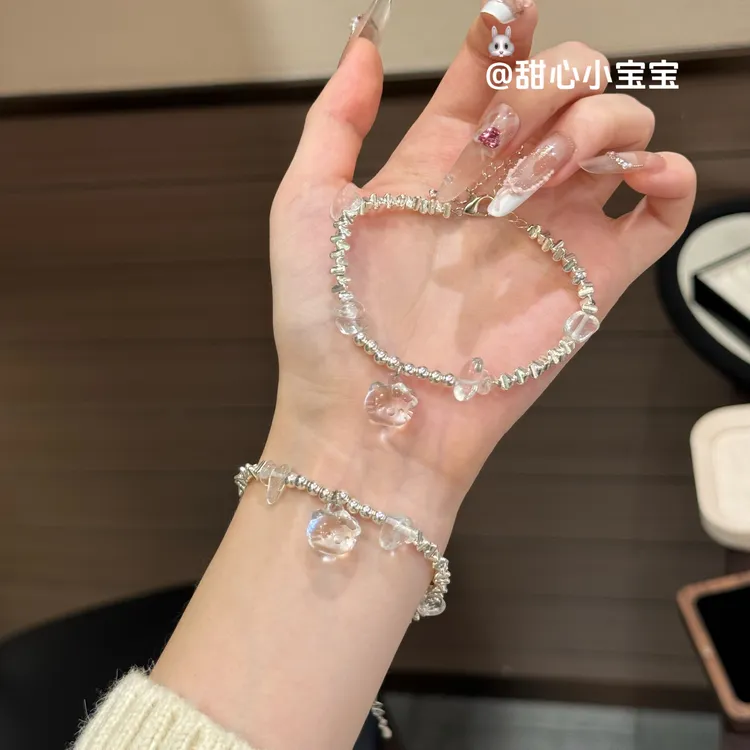 非金属树脂手链 韩系ins卡通透明kt猫手链女情侣小众设计感手绳