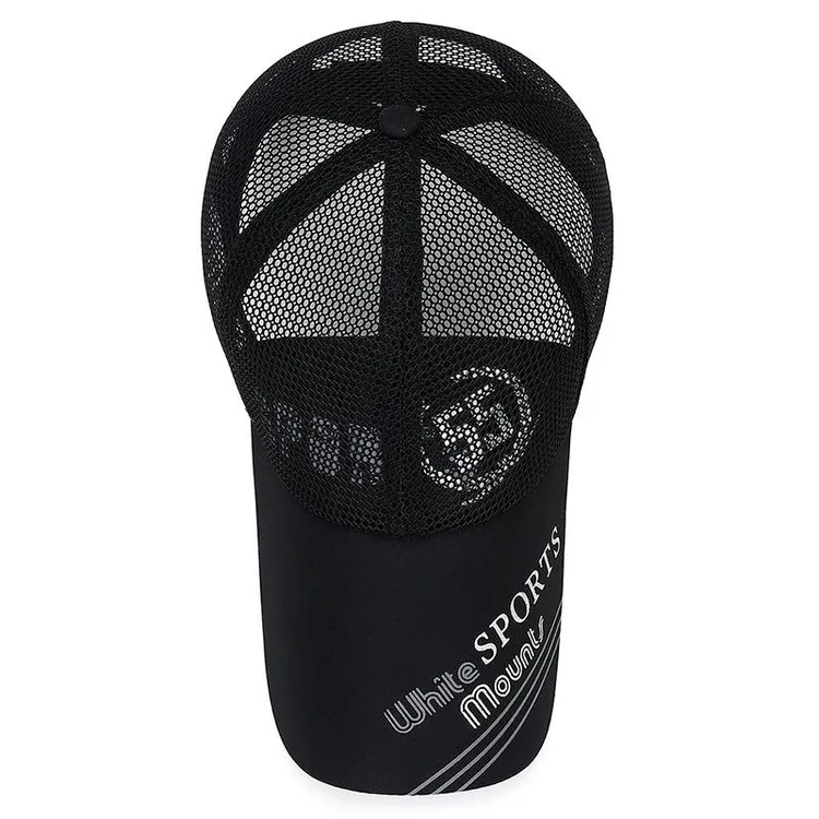 夏天加长檐防晒棒球帽男士户外太阳帽运动透气帽子印SPORTS网帽