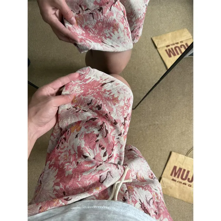 粉色夏威夷花短裤男女夏季外穿多巴胺海边穿搭vintage五分沙滩裤