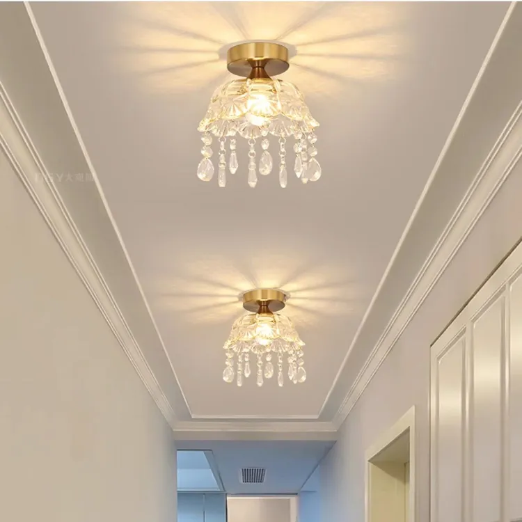 过道灯现代创意水晶灯走廊玄关灯阳台灯入户美式复古轻奢水晶灯具