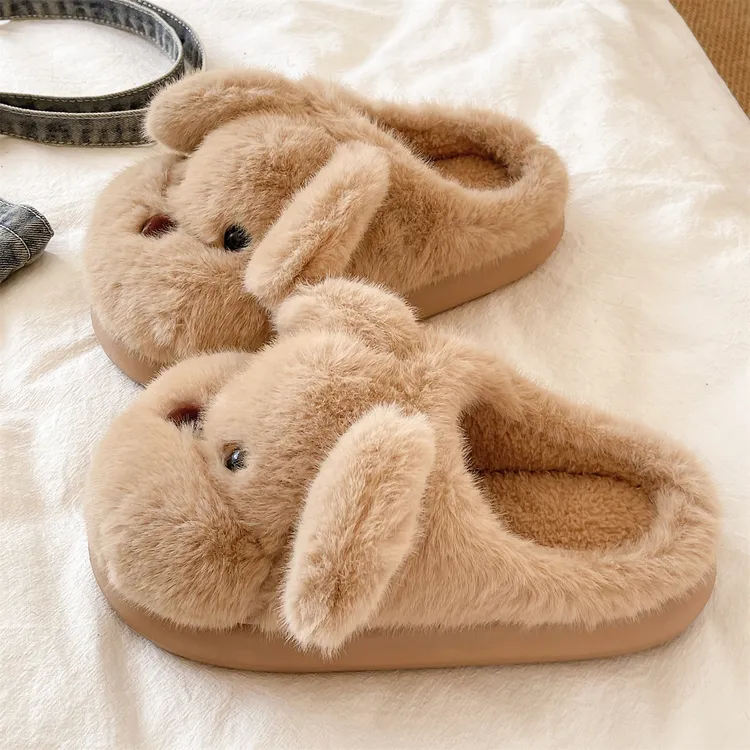 2025新款毛毛拖鞋女冬季可爱小狗厚底防滑保暖毛绒居家室内棉拖鞋