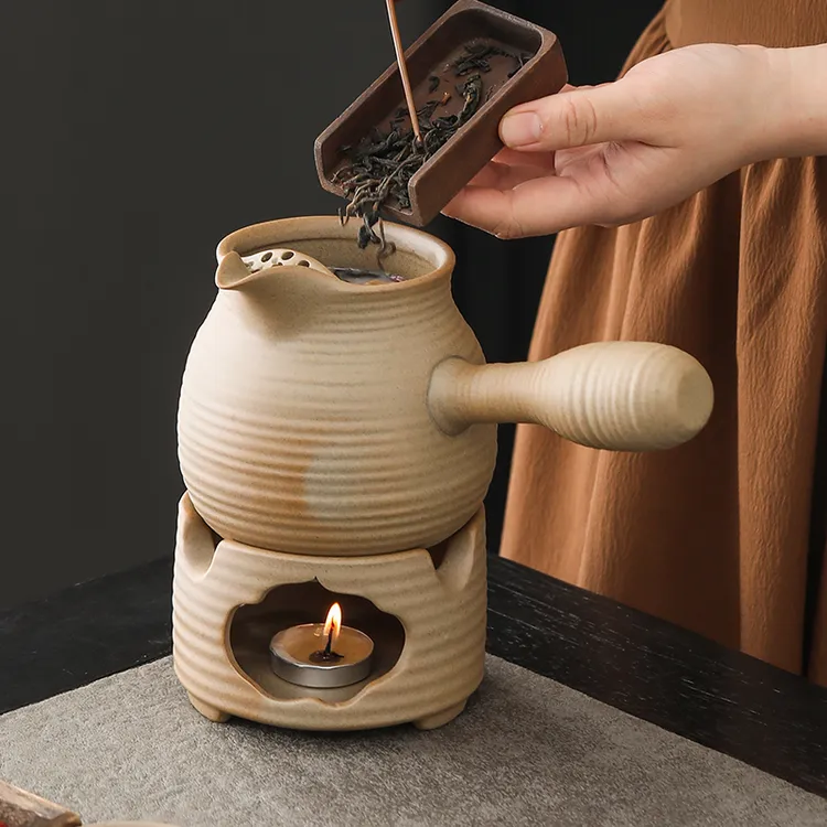 粗陶侧把壶酒精蜡烛温茶炉围炉煮茶家用室内罐罐茶煮茶器烤奶茶罐