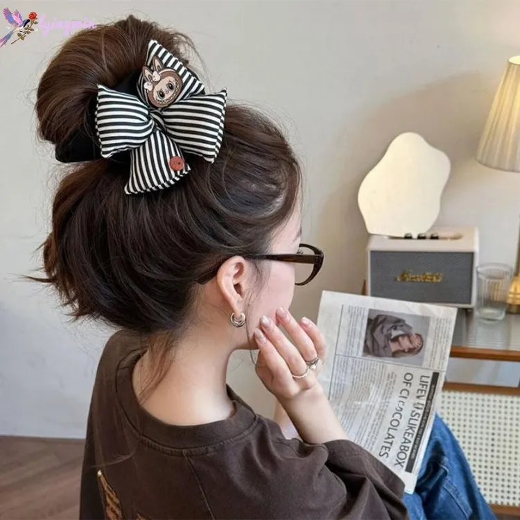 韩系可爱卡通蝴蝶结拉布布大肠发圈高级感气质丸子头绳女扎头发绳