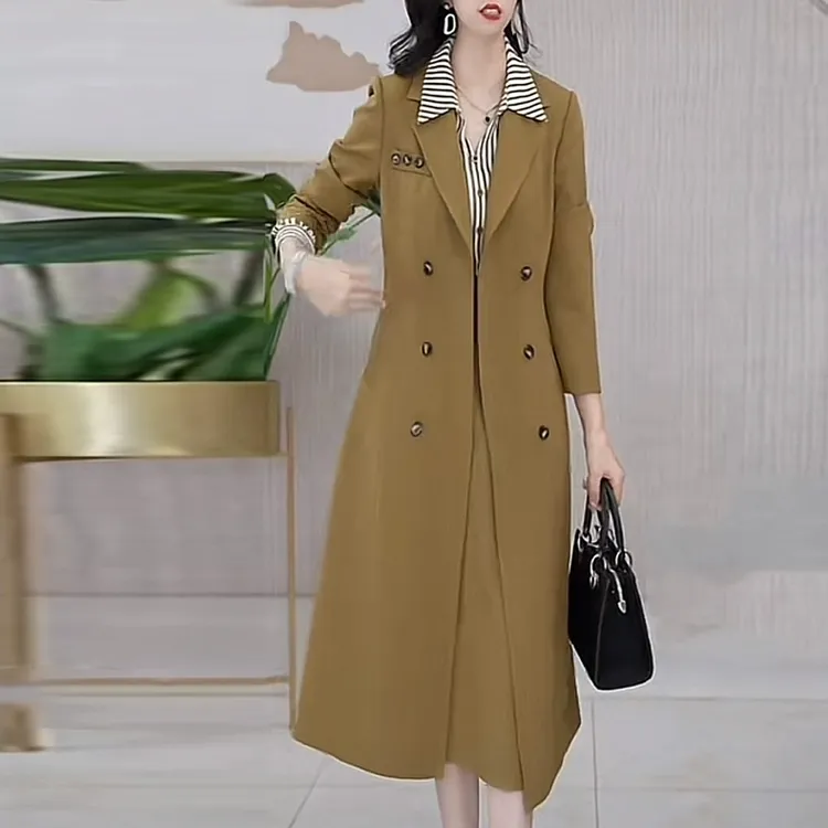 高级TR西装面料气质风衣套装2025秋季新款中长款外衣裙子两件套女