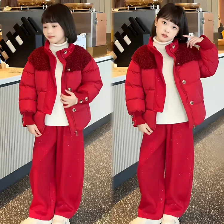 女童棉服套装冬季加绒加厚中大童2025新款洋气儿童冬款棉衣两件套