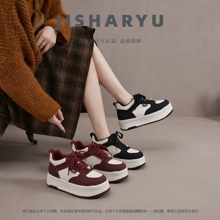 【秋冬厚底加绒高帮板鞋】加肥加宽大码女鞋新款真皮百搭运动休闲鞋