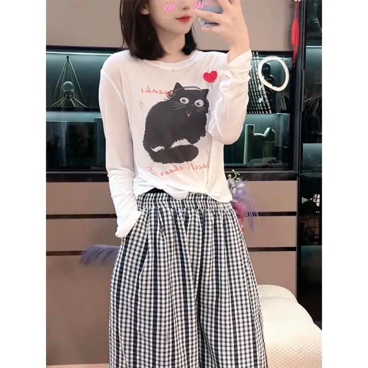 设计感猫咪爱心印花短款防晒T恤女2025春夏新款时尚薄款罩衫上衣