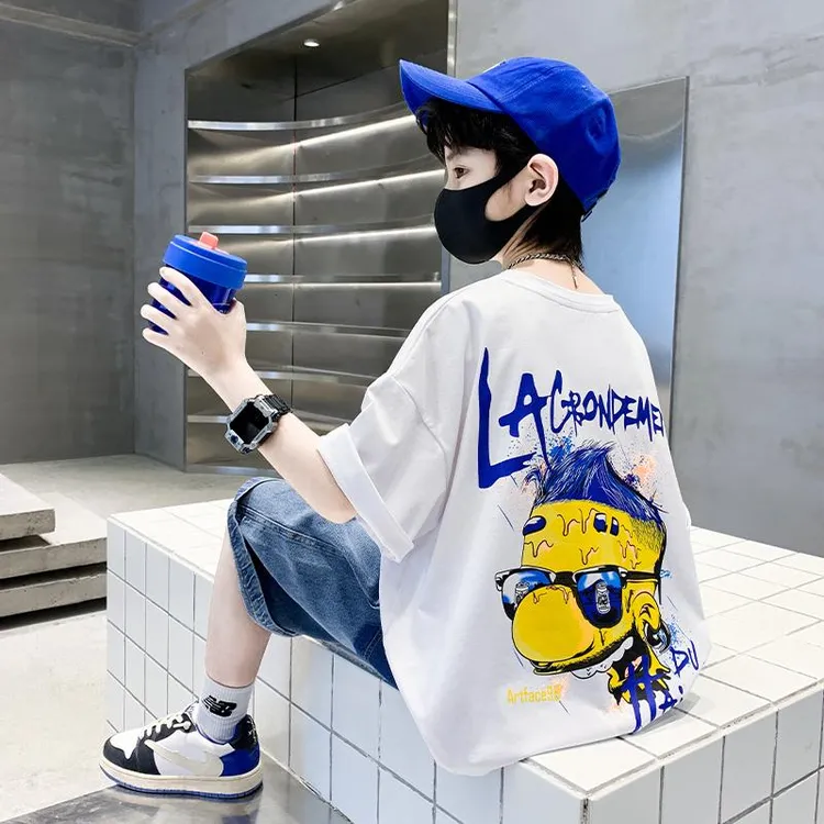 FAVMARTHA儿童装男童夏装T恤2025新款大童休闲夏季薄款上衣潮帅气