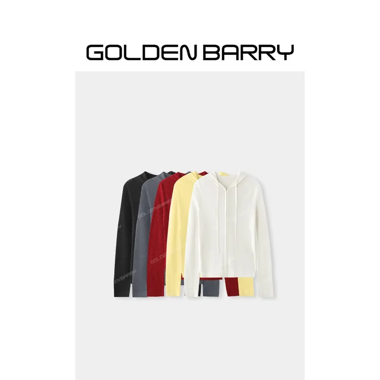 GOLDENBARRY|241048/241063极简纯色羊毛连帽开衫宽松百搭长袖