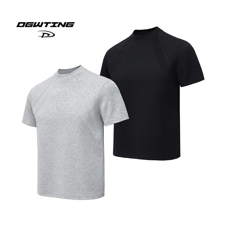 DGWTING280g氨纶太空棉短袖男夏季抗皱硬挺短款boxy版型空气层T恤