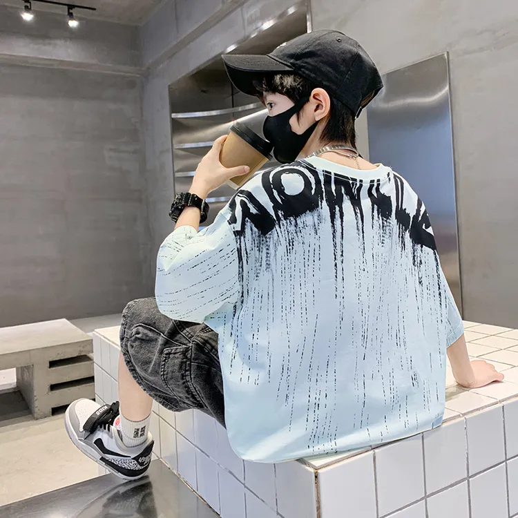 儿童装男童夏装洋气短袖T恤2025新款夏季中大童男孩夏款痞帅上衣t