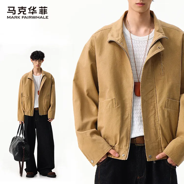 马克华菲美式复古重磅立领飞行员夹克男士款春秋季巴恩风工装外套