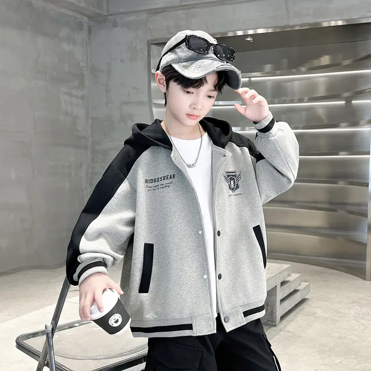 儿童装男童外套春秋款2025新款秋装衣服酷帅中大童连帽秋季男孩潮