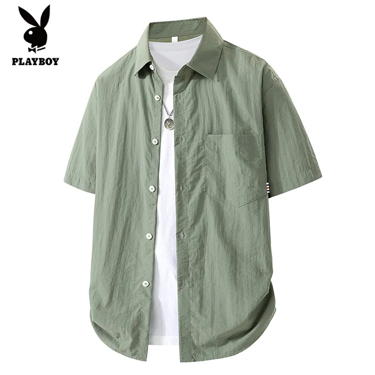 PLAYBOY/花花公子短袖速干夏季男宽松衬衫薄款男装欧若动感风衬衫