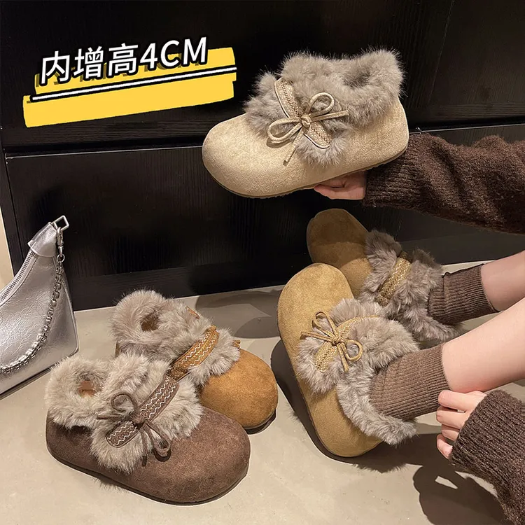 内增高厚底魔术贴毛绒勃肯鞋女2025冬季巨好看百搭保暖棉鞋配裙子