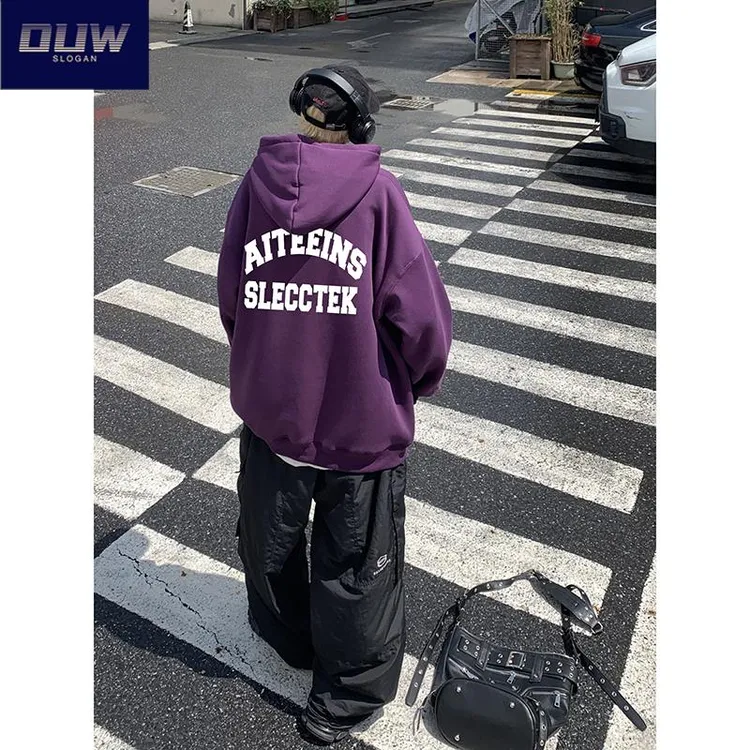 O.U.W秋冬重磅加绒连帽卫衣男装2025新款美式潮牌宽松帽衫装外套