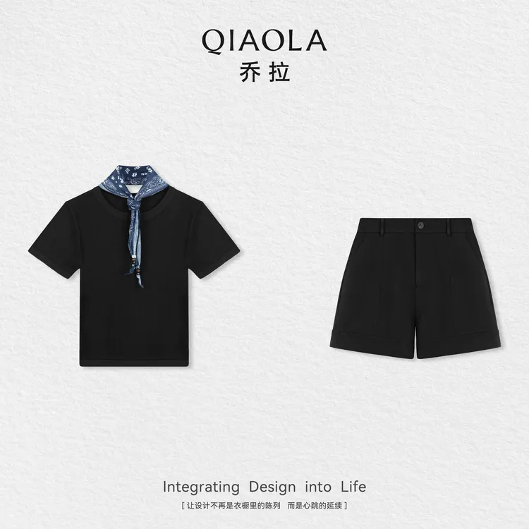QIAOLA/乔拉【女绅主义】秋季桑蚕丝羊毛围巾上衣斜纹西装短裤预售