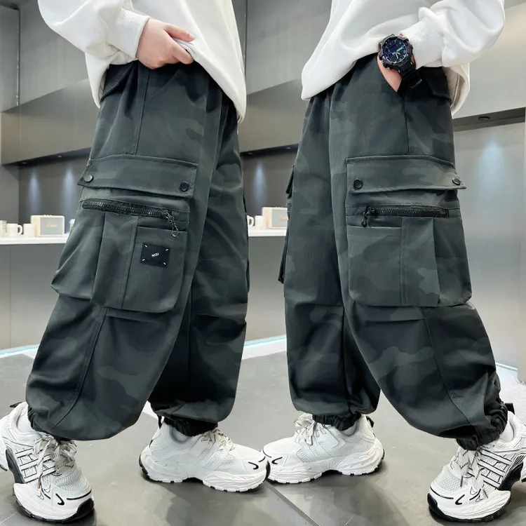 男童秋装裤子2025新款运动迷彩裤洋气宽松中大童春秋款帅气秋季