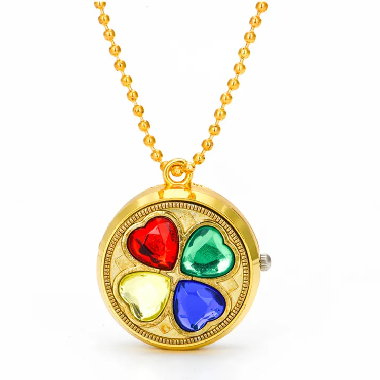 抖音卡通动漫学生礼物可旋转陀螺转转表项链石英怀表圆形可爱蛋黄