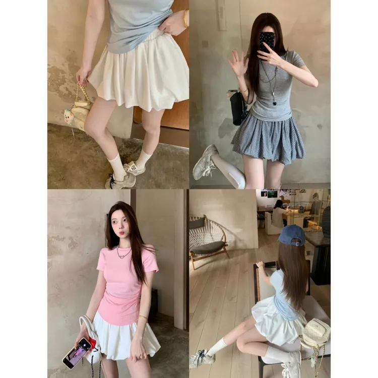 蓬蓬裙松紧腰有里裤百搭气质韩系减龄款裙子