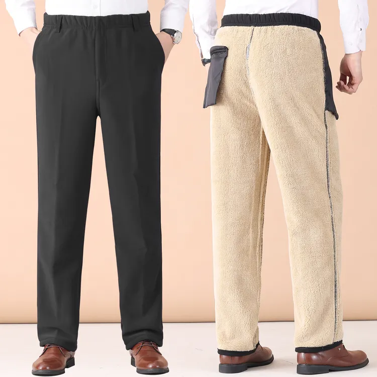 冬季中老年人男士棉裤外穿爸爸加绒裤子松紧腰加厚男裤爷爷保暖裤