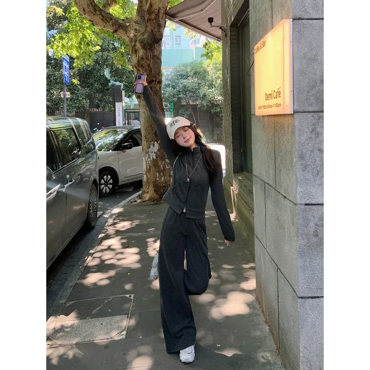 切糕自制【自在流线】小个子秋季女流光风松弛显瘦时尚通勤加绒套装