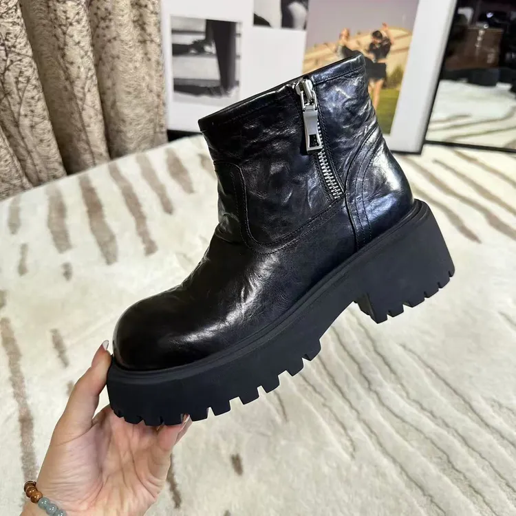 【甄熙】6652一11女鞋棉鞋通勤不勒脚厚底靴子反绒英伦风女士