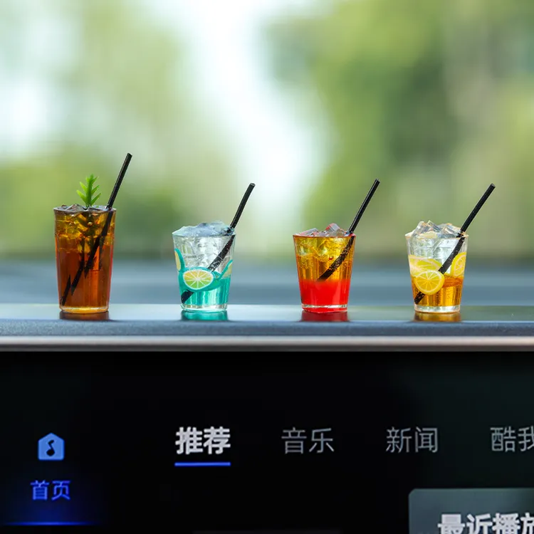 2025网红新款汽车奶茶咖啡迷你车载小摆件夏天饮料电动车内装饰品