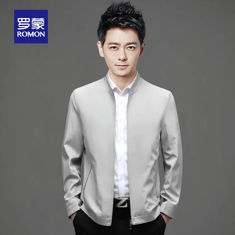 罗蒙男士行政夹克2025春季新款中年爸爸装立领休闲宽松外套茄克衫