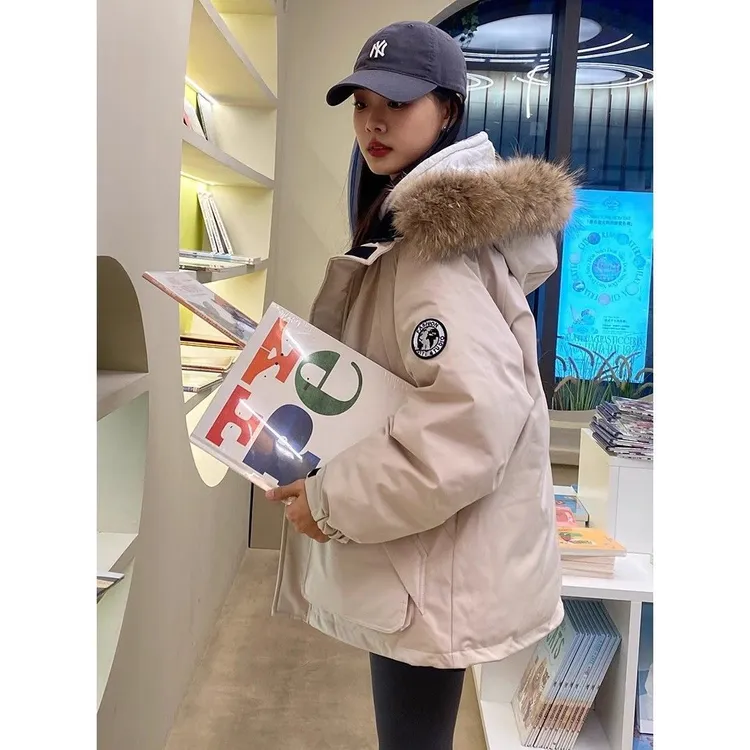 【小涵推荐]大毛领派克羽绒棉服女2025冬季新款连帽棉袄外套宽松