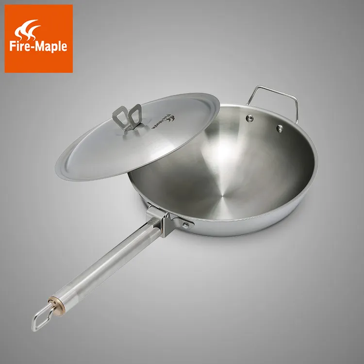 火枫本原不锈钢炒锅户外便携炒锅自驾游露营可折叠手柄炊具锅具