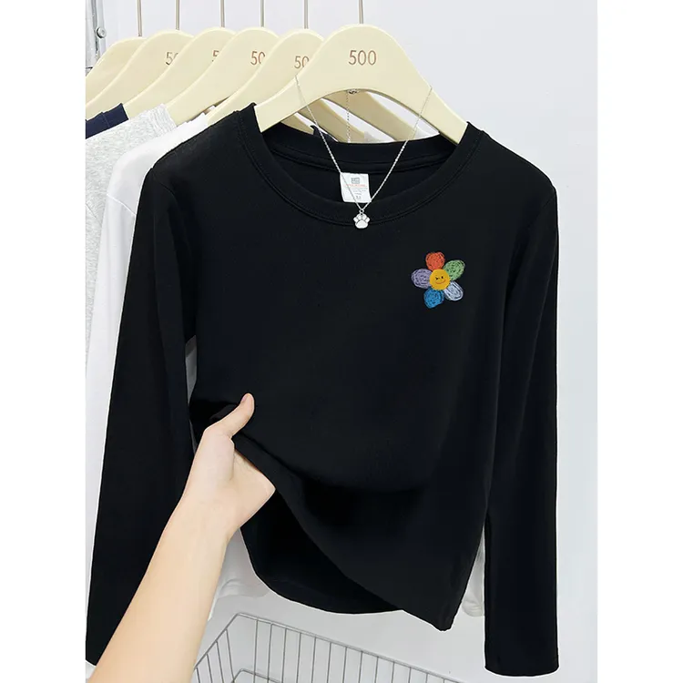 韩版小个子正肩显瘦穿搭长袖t恤女春装新款时尚休闲百搭打底上衣