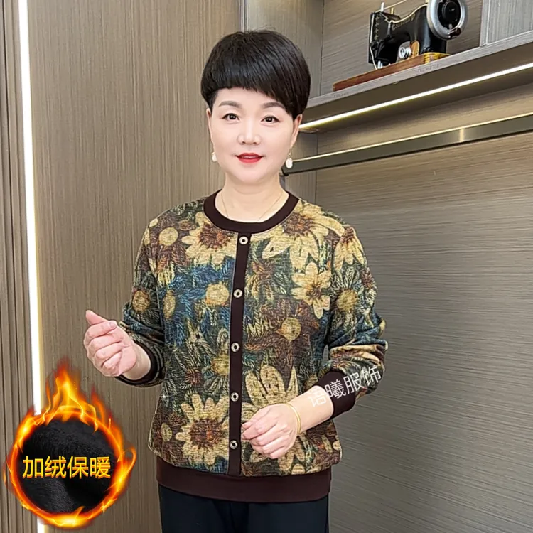 常规厚款圆领碎花中老年女装时尚百搭显瘦上衣F9967-1