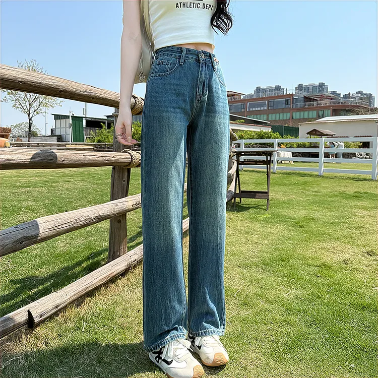 女装牛仔裤直筒牛仔高腰显瘦痞帅炸街风女装小个子百搭牛仔直筒裤