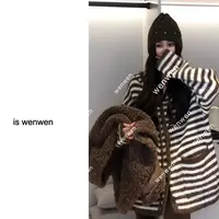 【WEN】兜帽小船长 秋季连帽宽松条纹慵懒风毛衣针织开衫  1128