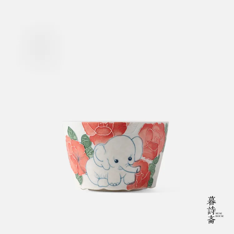 暮诗斋高颜值玫瑰小象釉下彩手绘高温瓷拉花咖啡杯茶杯女生礼物