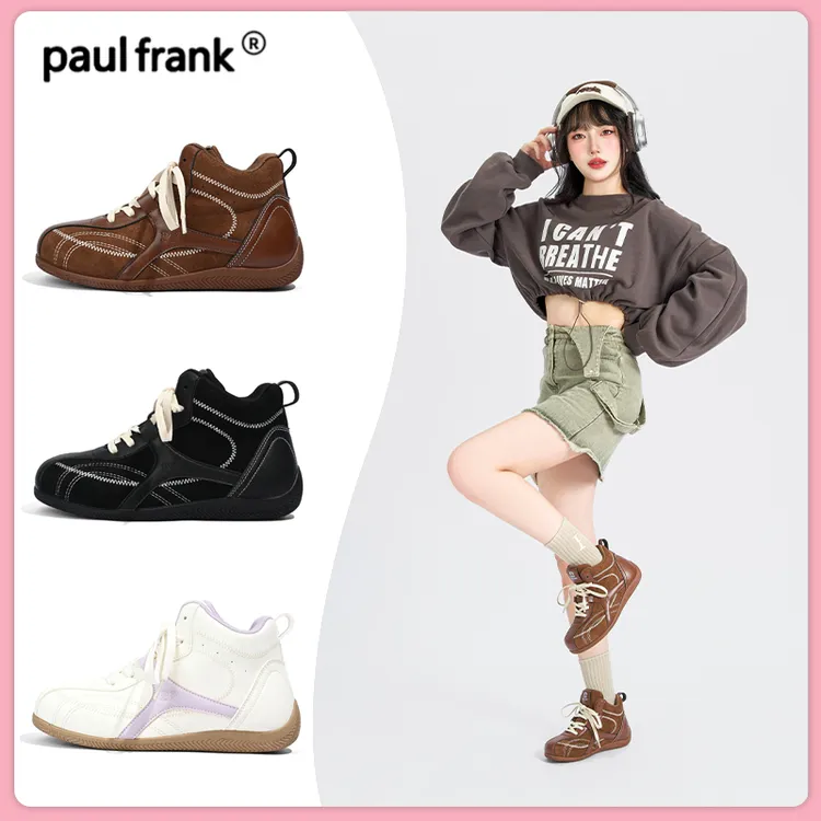 大嘴猴美拉德德训鞋女款2025新款秋冬复古棕色鞋子厚底短靴高帮鞋