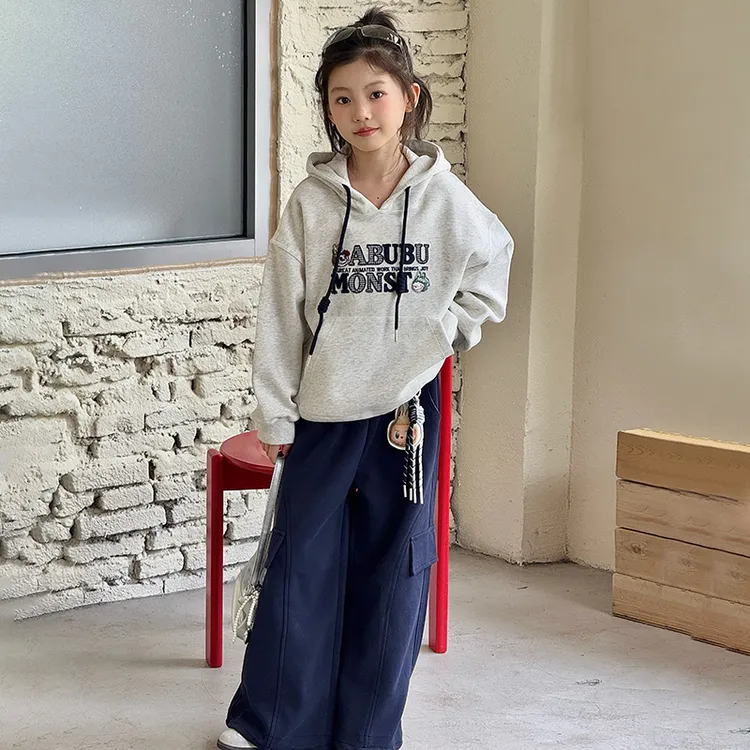 女童卫衣套装春秋款2025新款大童女孩韩系时尚连帽上衣儿童工装裤