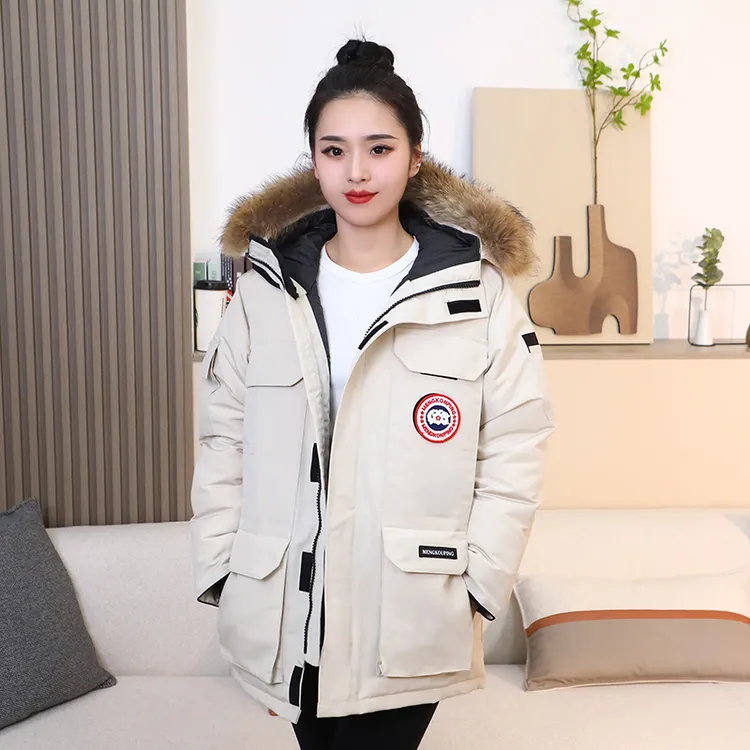 蒙口平羽绒服男女情侣款冬季新款加厚中长款连帽工装派克服外套潮