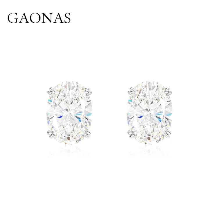 925银合成锆石耳饰 GAONAS 经典时尚臻奢蛋形白色6ct耳钉 11079EW